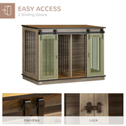 Wooden Dog Crate Furniture with Sliding Doors for Large and Small Dogs, Oak Tone