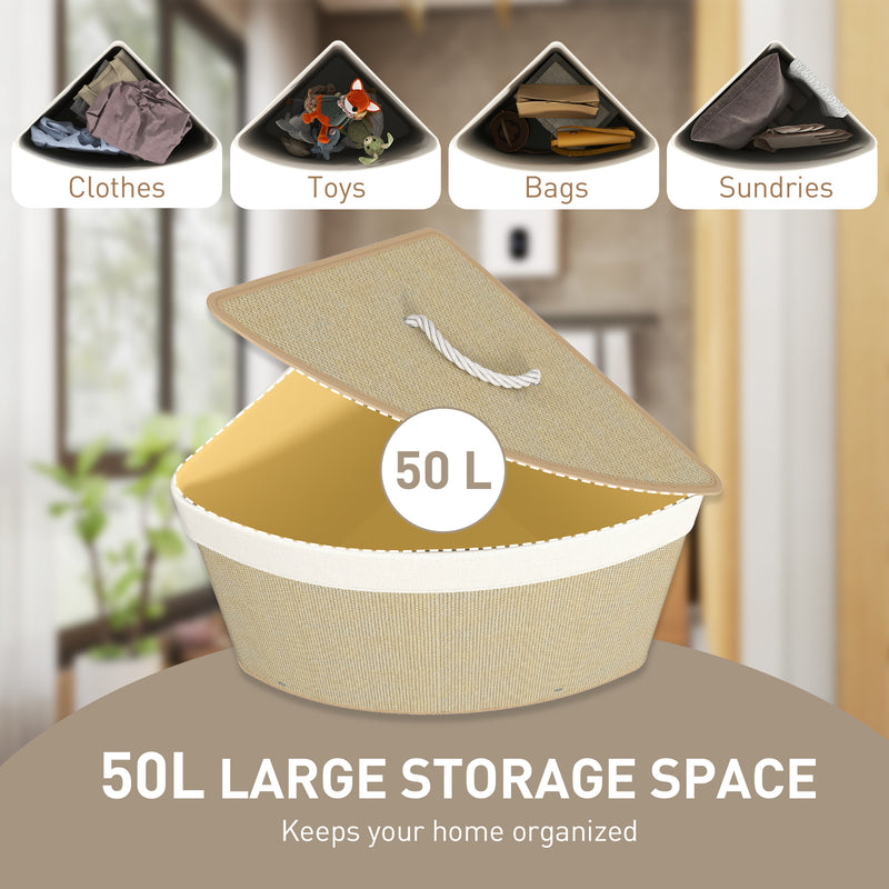 Bamboo Corner Laundry Basket With Lid 55L Removable Liner Bathroom Hamper