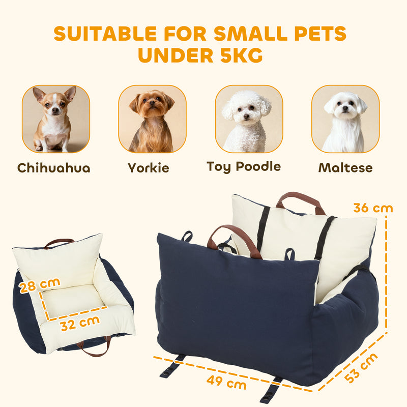 Small Dog Car Booster Seat with Safety Belts Ideal for Travel and Comfort Navy Blue AOSOM