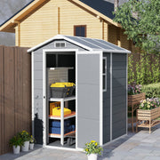 Grey 4 x 6ft Plastic Garden Shed With Floor, Window, Lockable Door, and Vents by Outsunny