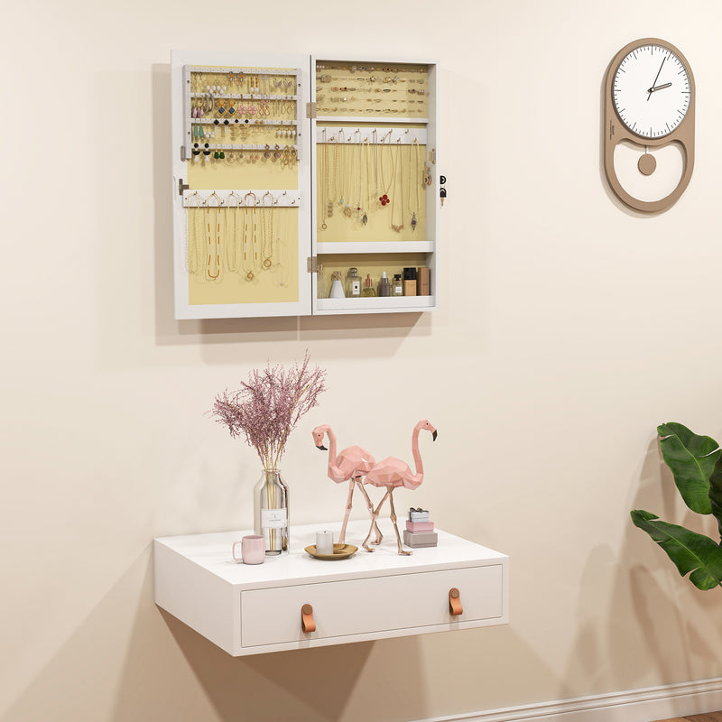 Jewellery Cabinet with Full Length Mirror and Lockable Storage for Wall or Door White