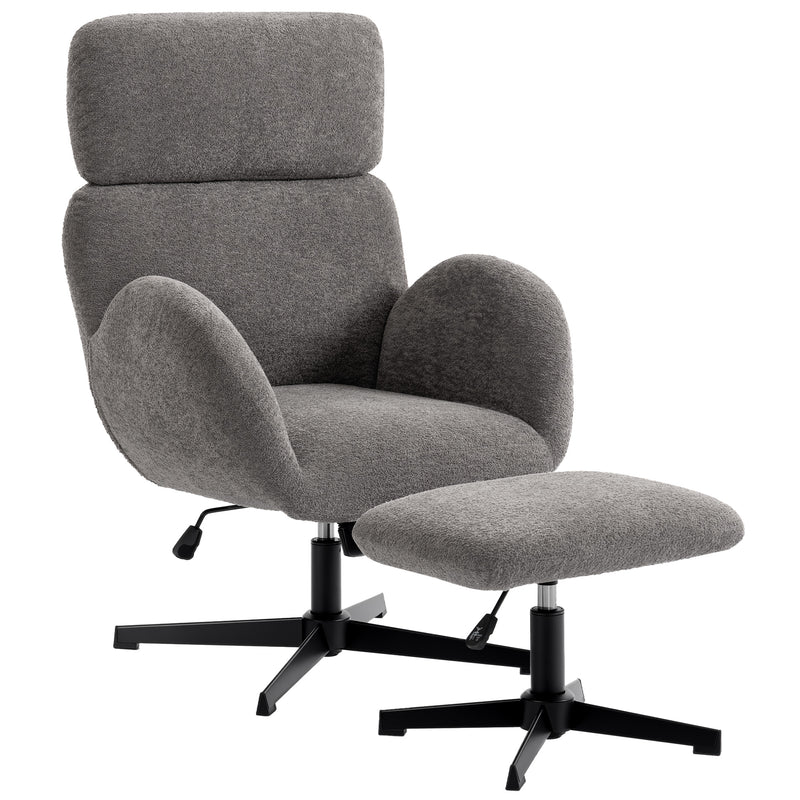 Armchair and Footstool Set with Swivel and Rocking for Relaxing at Home Grey AOSOM