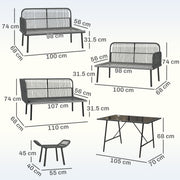 Modular Garden Sofa Set with Table and Stools for Flexible Outdoor Seating, Charcoal Grey With Orange Cushions Outsunny