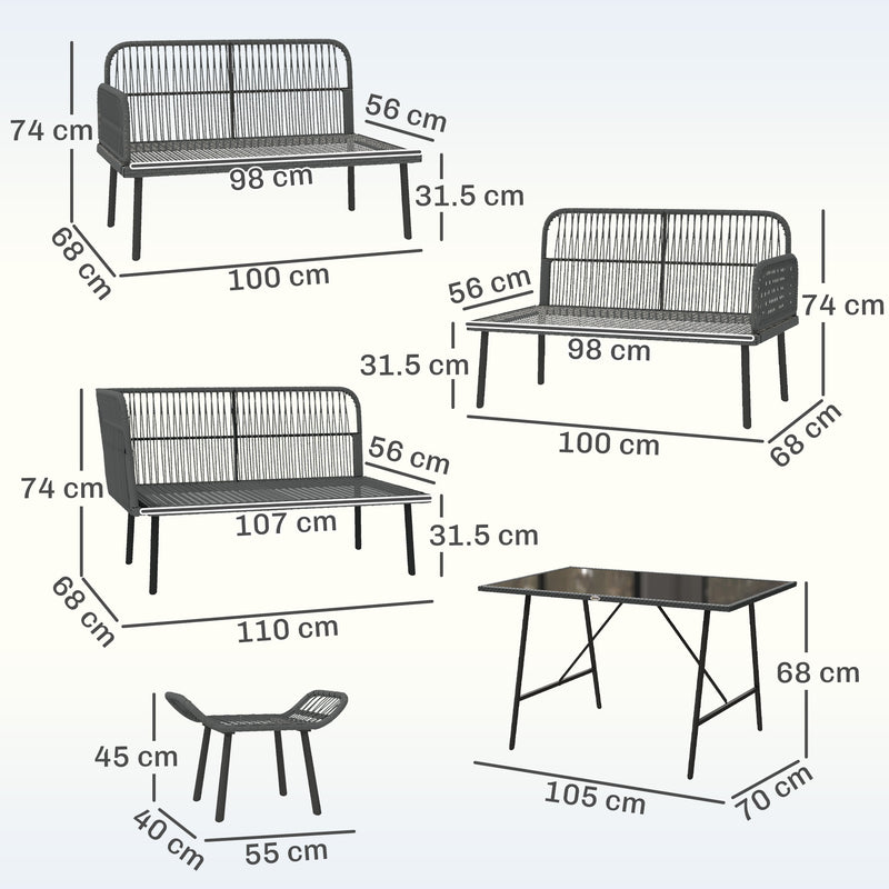 Modular Garden Sofa Set with Table and Stools for Flexible Outdoor Seating, Charcoal Grey With Orange Cushions Outsunny