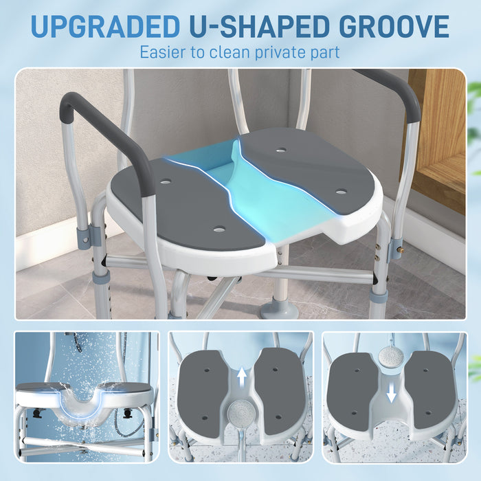 Height Adjustable Shower Chair with Padded U-Shaped Seat and Non-Slip Feet for Elderly by HOMCOM