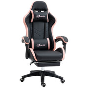 Reclining Gaming Chair With Footrest and Lumbar Support For Office or Home Use, Black and Pink