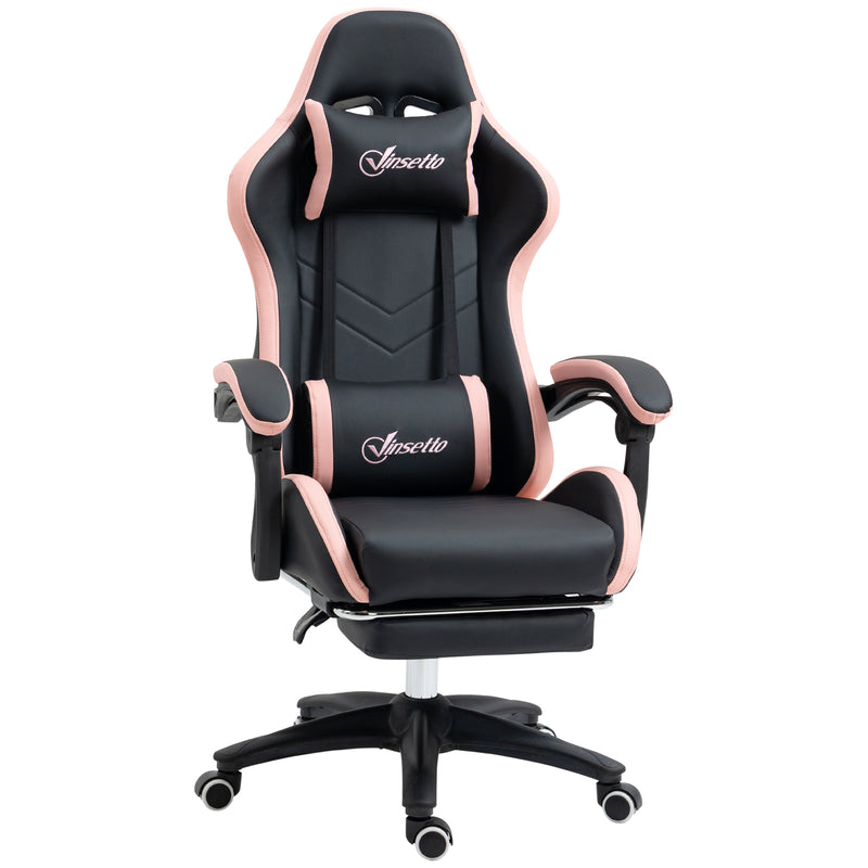 Reclining Gaming Chair With Footrest and Lumbar Support For Office or Home Use, Black and Pink