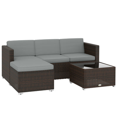 Rattan Garden Furniture Set with 3-Seat Sofa Ottoman and Coffee Table Brown & Light Grey Outsunny