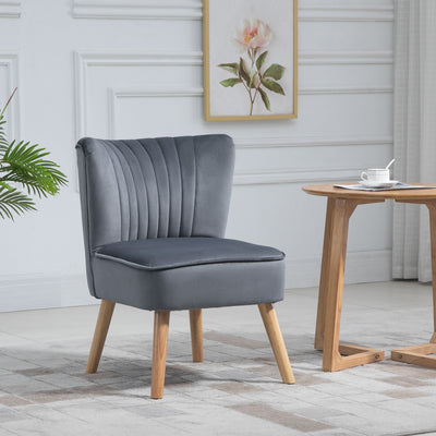 Modern Fabric Accent Chair With Thick Padding And Wooden Legs For Living Room, Grey