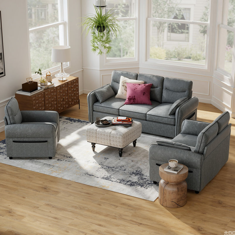 Faux Leather Accent Armchair With Padded Seat For Living Room Or Bedroom Grey AOSOM