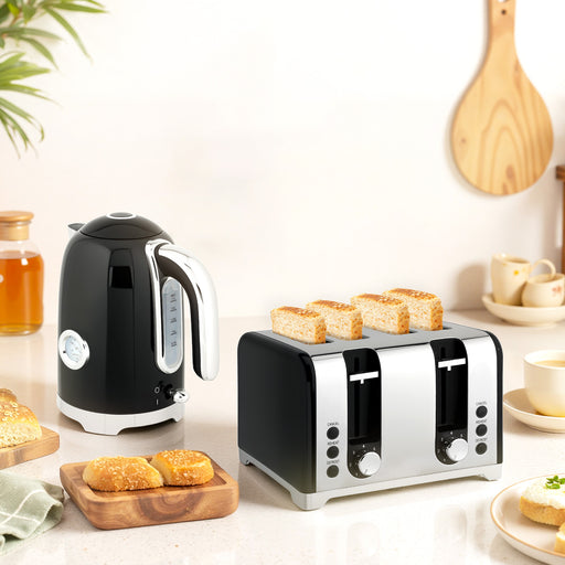 Retro Style Kettle and Toaster Set 3000W Fast Boil Ideal for Breakfast Kitchen Black