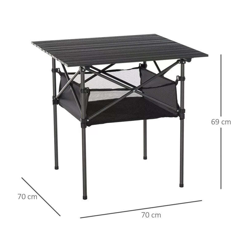 Folding Garden Table with Mesh Storage Basket for Outdoor Dining and Picnics Black