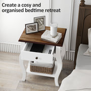 2 Piece French Style Bedside Tables with Drawer and Shelf for Bedroom or Lounge White