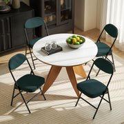 Set of Four Folding Corduroy Dining Chairs Ideal for Small Spaces and Extra Seating Blue