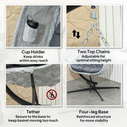 Grey Hanging Egg Chair with Stand and Cushion for Garden Patio and Balcony by Outsunny