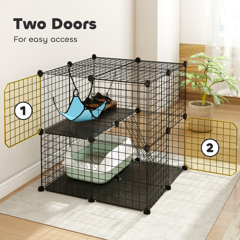 Modular Indoor Cat Enclosure with Climbing Ladder and Hammock for Secure Play Black AOSOM