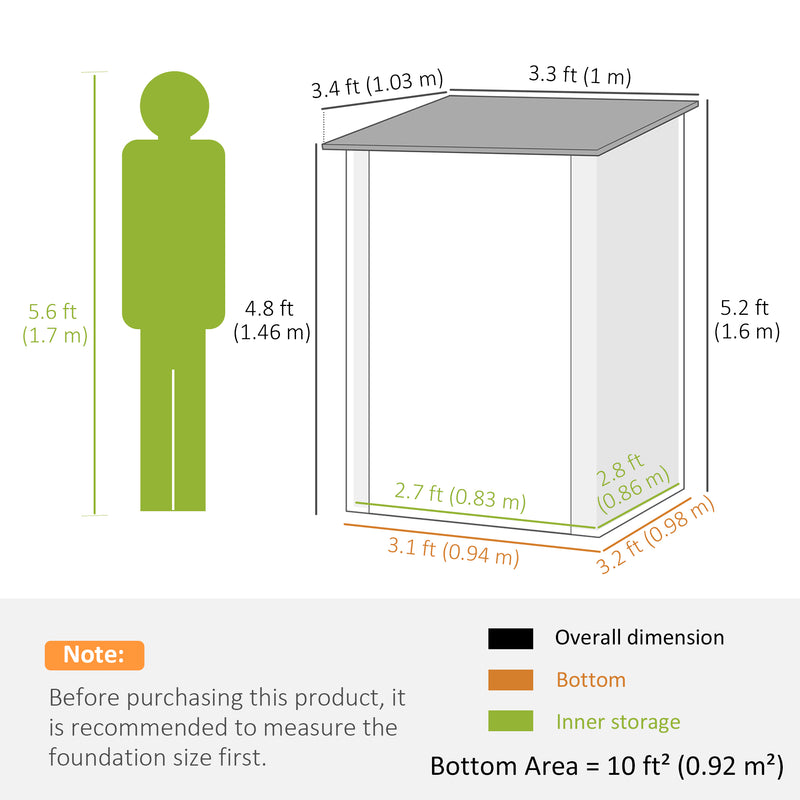 Metal Lean To Garden Storage Shed for Organising Tools and Equipment Grey