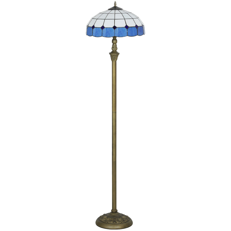 Tiffany Style Floor Lamp with Stained Glass Shade and Foot Switch for Living Room Blue