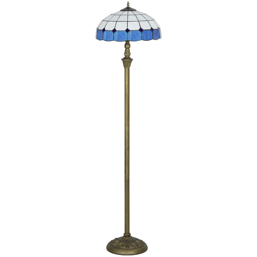Tiffany Style Floor Lamp with Stained Glass Shade and Foot Switch for Living Room Blue