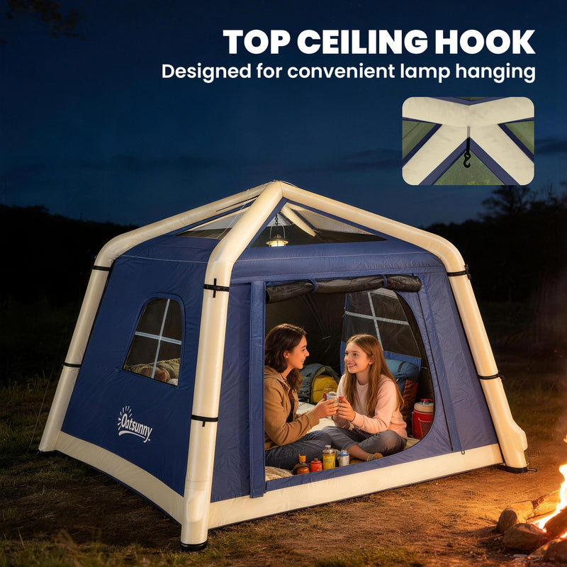 Inflatable 2 Person Camping Tent Quick Setup with Pump and Carry Bag Dark Blue
