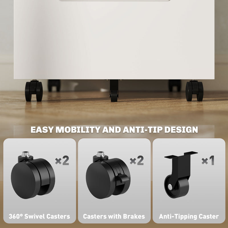White Metal Mobile Filing Cabinet with Lockable 3 Drawers and Wheels for Home Office by Vinsetto