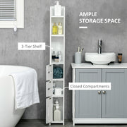 Tall Freestanding Bathroom Cabinet with Open Shelves and 3 Doors for Extra Storage White