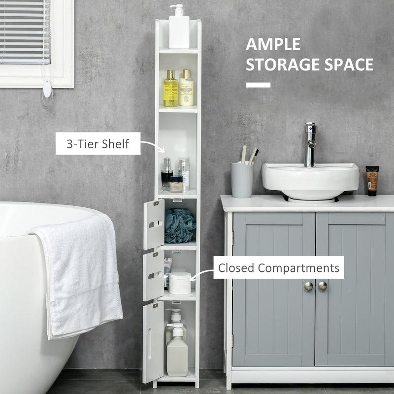 Tall Freestanding Bathroom Cabinet with Open Shelves and 3 Doors for Extra Storage White