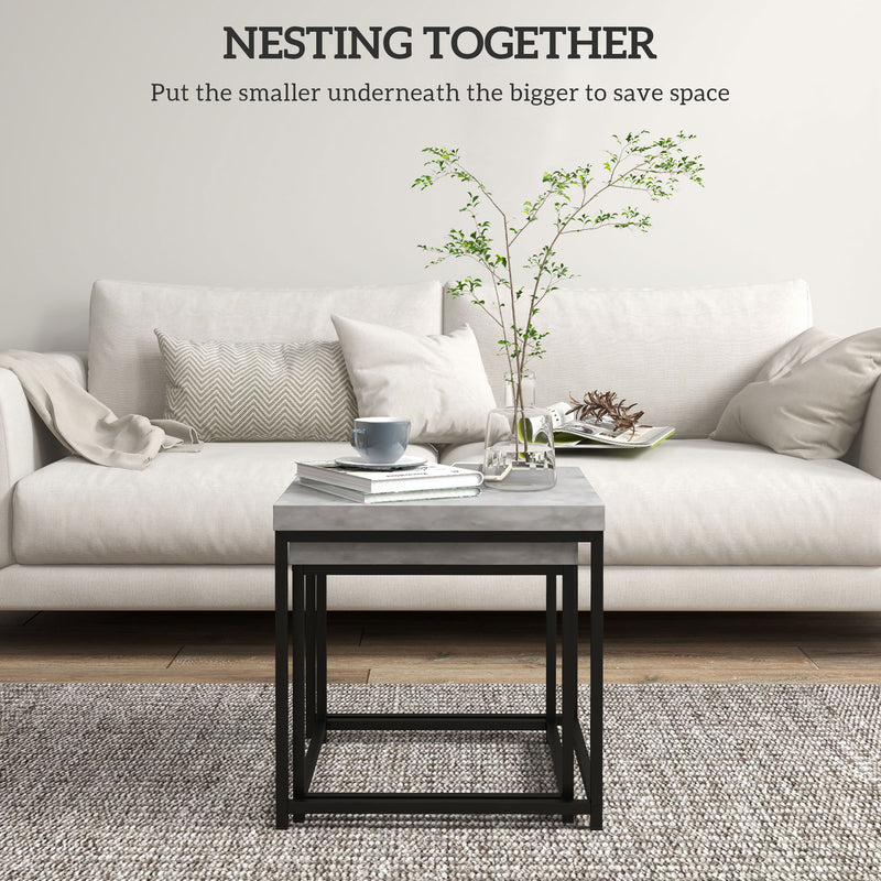 Nesting Tables Set of 2 for Small Living Rooms Space Saving Steel Frame Grey