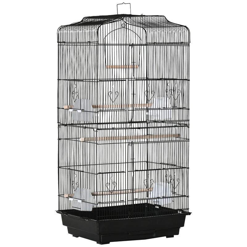 Large Metal Bird Cage with Stand and Swing for Budgies and Parakeets, Black