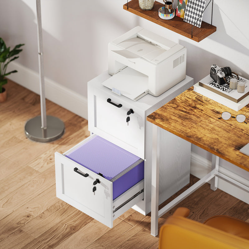 White 2 Drawer Lockable Filing Cabinet for Home Office Storage and Organisation Homcom