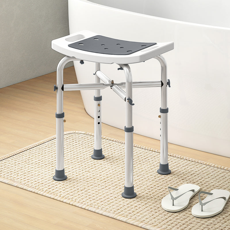 Adjustable Height Shower and Bath Stool with Aluminium Frame for Elderly Support, Grey