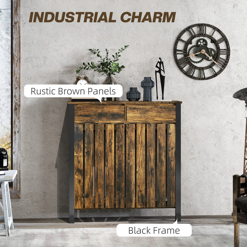 Rustic Wooden Radiator Cover with Black Metal Frame 93 x 88.5cm by HOMCOM