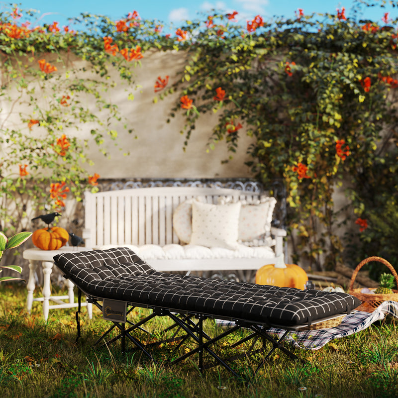 Folding Camping Bed with Thick Mattress and Head Support for Comfortable Outdoor Sleep Black