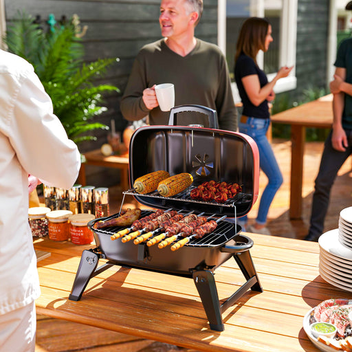 Red Folding Charcoal BBQ Grill with Thermometer Vent and 1232 cm² Cooking Area by Outsunny
