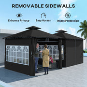 3 x 3 m Black Metal Garden Gazebo With Double Roof and Removable Sidewalls by Outsunny
