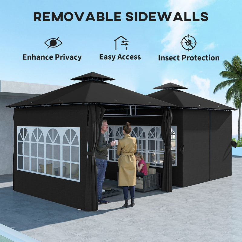 3 x 3 m Black Metal Garden Gazebo With Double Roof and Removable Sidewalls by Outsunny
