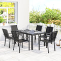 6 Seater Outdoor Dining Set with Wood Effect Table Ideal for Patios, Black