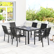 6 Seater Outdoor Dining Set with Wood Effect Table Ideal for Patios, Black