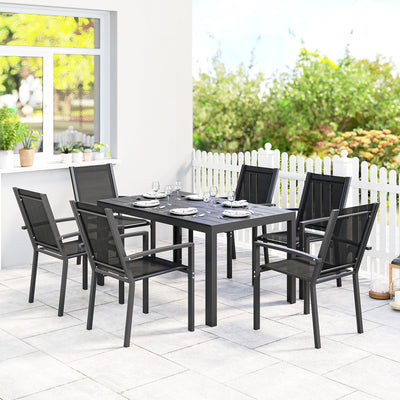 6 Seater Outdoor Dining Set with Wood Effect Table Ideal for Patios, Black