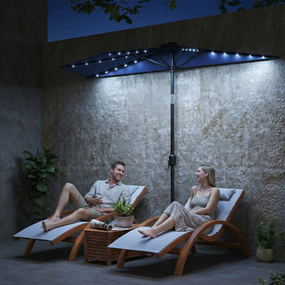 Half Parasol for Balcony or Small Patio with Solar LED Lights and Tilt, Dark Blue Outsunny