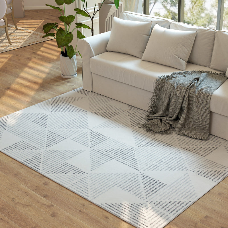 Large Geometric Area Rug Soft Washable Non Slip Carpet For Living Room Or Bedroom Grey