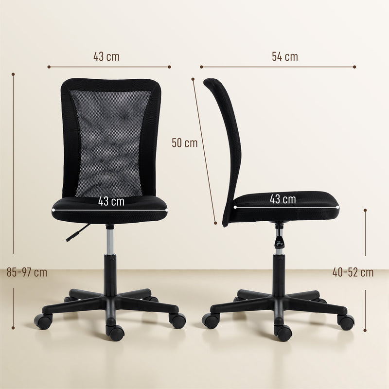 Armless Mesh Office Chair With Adjustable Height And Wheels For Home Office Use Black