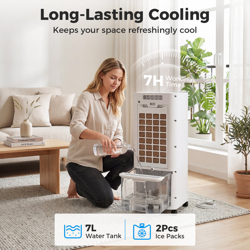 Portable Air Cooler with Fan and Humidifier for Quiet Room Cooling | Remote Control  | White Homcom
