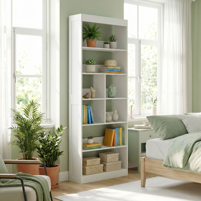 Bookshelf with 4 Shelves and Cubes for Organising Books and Decor White Homcom