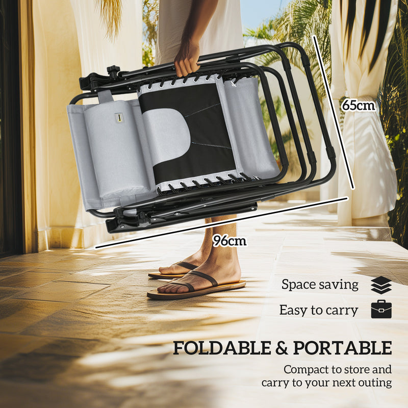 Set of 2 Light Grey Zero Gravity Outdoor Recliner Chairs with Canopy and Cushion by Outsunny