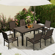 6 Seater Garden Dining Set with Stackable Chairs Aluminium Frame Brown by Outsunny