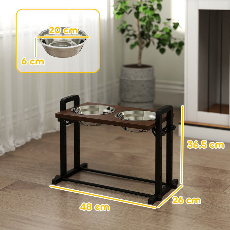 Adjustable Elevated Dog Feeder With 4 Heights And Angled Bowls For All Breeds Brown AOSOM