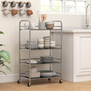 4 Tier Stainless Steel Kitchen Trolley With Adjustable Shelves For Storage, Silver