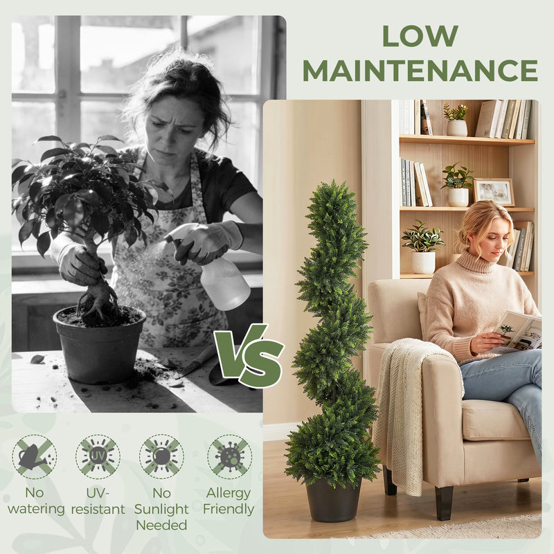Artificial Spiral Cypress Trees Set of 2 for Easy Tidy Entrance 120 cm Deep Green Homcom