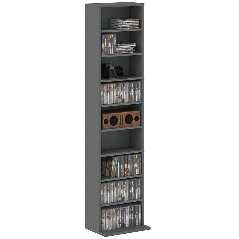 Grey Narrow CD Storage Tower with 260 Disc Capacity Space Saving Design